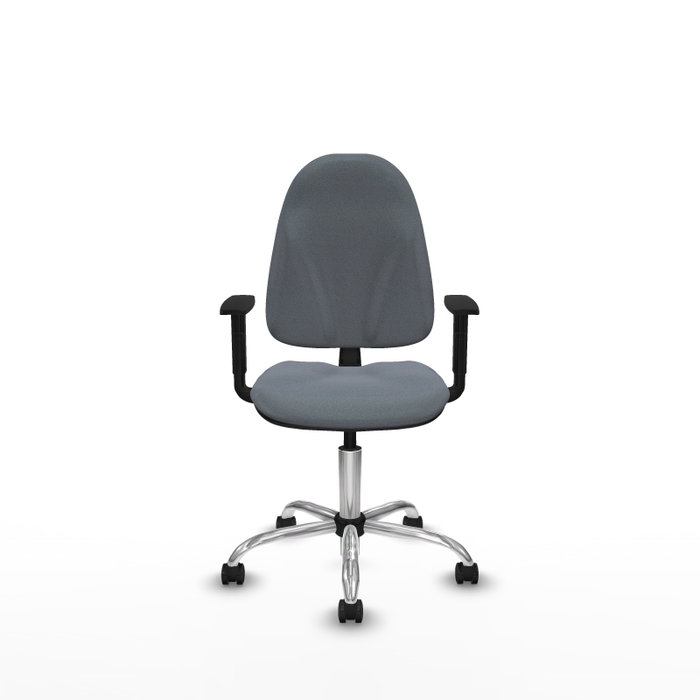 Silla de oficina Algarra con mecanismo Contacto permanente básico tapizada con Tela color Gris. Equipada con Base cromada, Brazos 1D y Ruedas de parqué