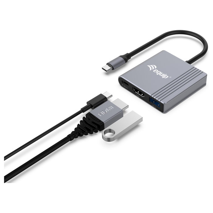 Equip Adaptador 3 en 1 USB-C HDMI 4K/60Hz USB-A USB-C PD 100W Gris Equip Adaptador 3 en 1 USB-C HDMI 4K/60Hz USB-A USB-C PD 100W Gris