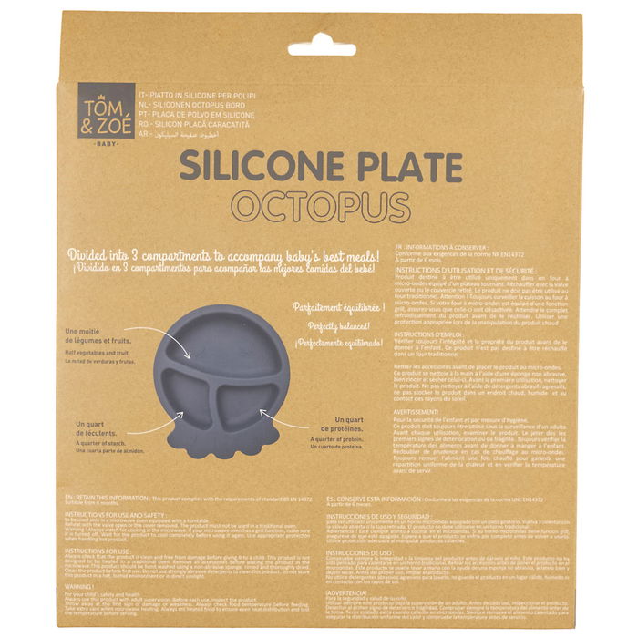 Tom et Zoe Plato Silicona Pulpo Azul para Bebé con 3 Compartimentos Diámetro 20cm