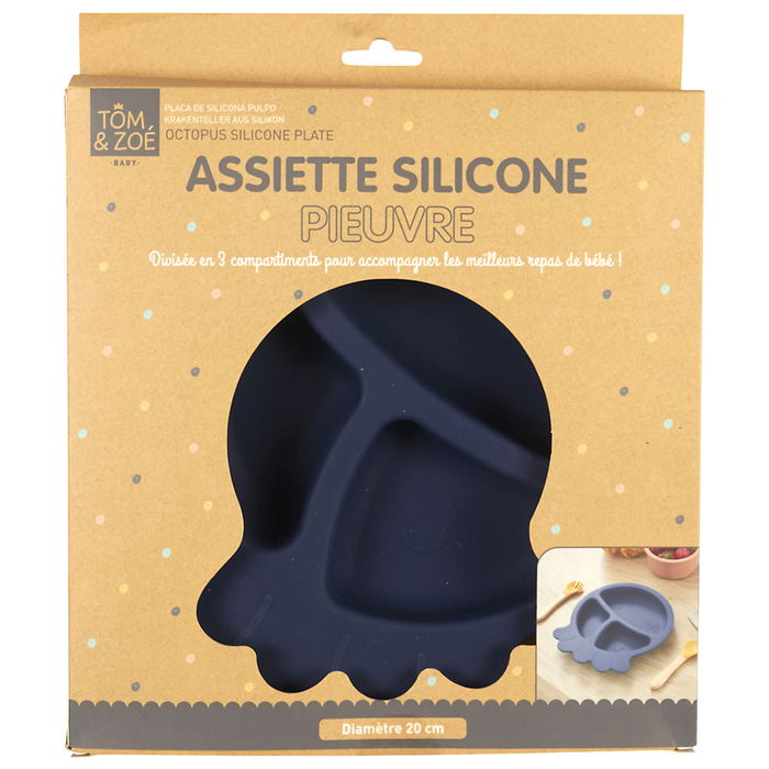 Tom et Zoe Plato Silicona Pulpo Azul para Bebé con 3 Compartimentos Diámetro 20cm