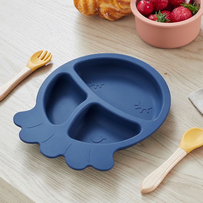 Tom et Zoe Plato Silicona Pulpo Azul para Bebé con 3 Compartimentos Diámetro 20cm