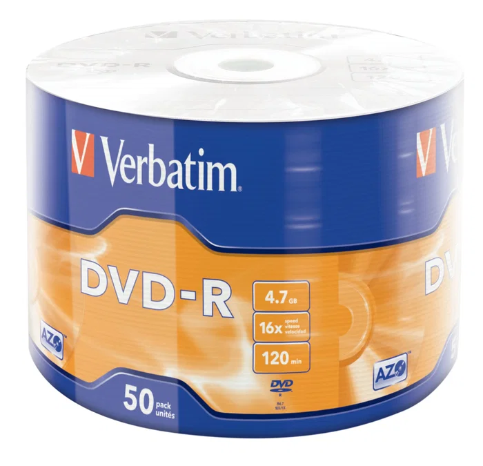 Verbatim DVD-R 4.7 GB 16x, 50 Unidades, Superficie Matt Silver, Paquete Husillo