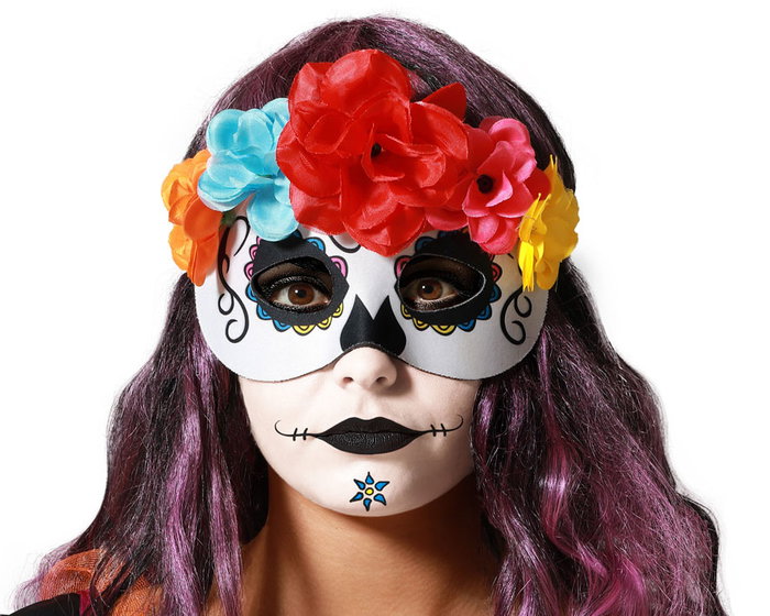 Antifaz Tradición Día de los Muertos Mexicana - Mascara con Motivos Florales Multicolor para Fiestas Halloween 21x14 cm Antifaz Tradición Día de los Muertos Mexicana - Mascara con Motivos Florales Multicolor para Fiestas Halloween 21x14 cm