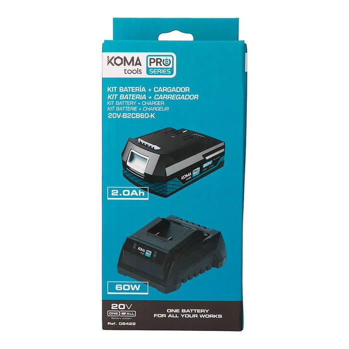 Koma Tools Pack Batería Li-ion 20V 2.0Ah (08770) y Cargador 20V 60W (08772) - Compatible Toda la Gama