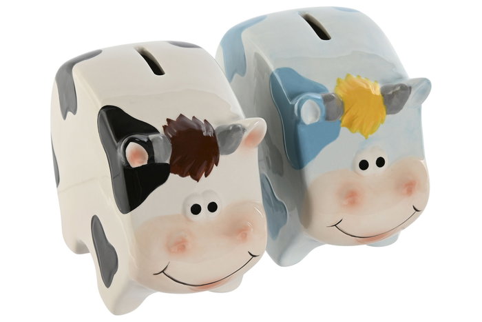 DKD Home Decor Hucha de Dolomite con Diseño de Vaca, Pack de 2 unidades