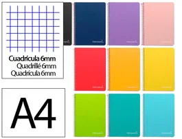 Liderpapel Cuaderno espiral Witty A4 tapa dura 80h 90gr cuadro 6mm con margen colores surtidos