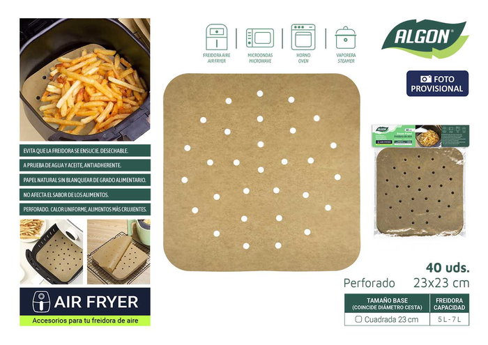 Inde Set de 40 Papeles para Airfryer Perforados Cuadrados 23 cm (24 Unidades) Inde Set de 40 Papeles para Airfryer Perforados Cuadrados 23 cm (24 Unidades)