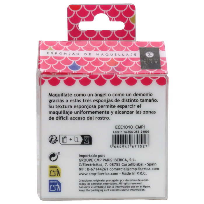 Cosmetic Club Juego de 3 Esponjas de Maquillaje Kawaii (1 Grande, 2 Mini) Colores Surtidos