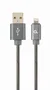 Cablexpert CC-USB2S-descripcion-1M-BG Cable de Datos y Carga Lightning a USB A 8m, Gris, Conectores Chapados en Oro, Trenzado de Algodón