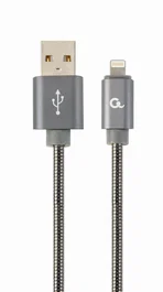 Cablexpert CC-USB2S-descripcion-1M-BG Cable de Datos y Carga Lightning a USB A 8m, Gris, Conectores Chapados en Oro, Trenzado de Algodón