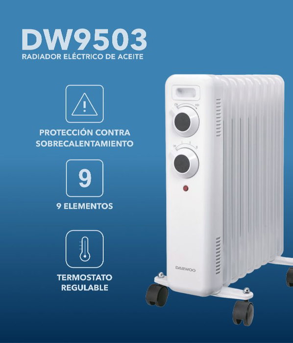 DAEWOO Radiador de aceite de 9 elementos 2000W - blanco