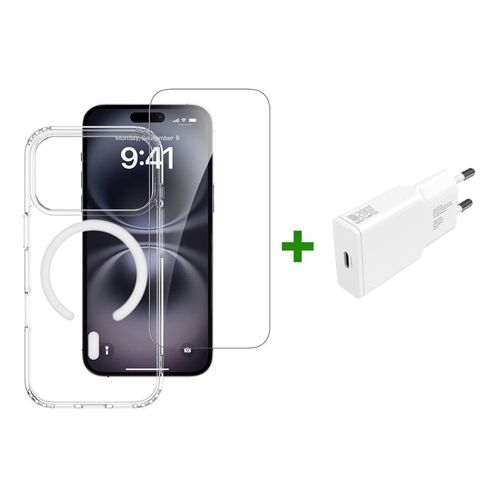 4smarts 541558 Set de Inicio Premium 3 en 1 para Apple iPhone 17 Pro, Transparente, Blanco