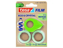 Tesa eco&cristal Cinta Adhesiva Transparente 10 mt x 19 mm Blister 2 Unidades + Miniportarrollo