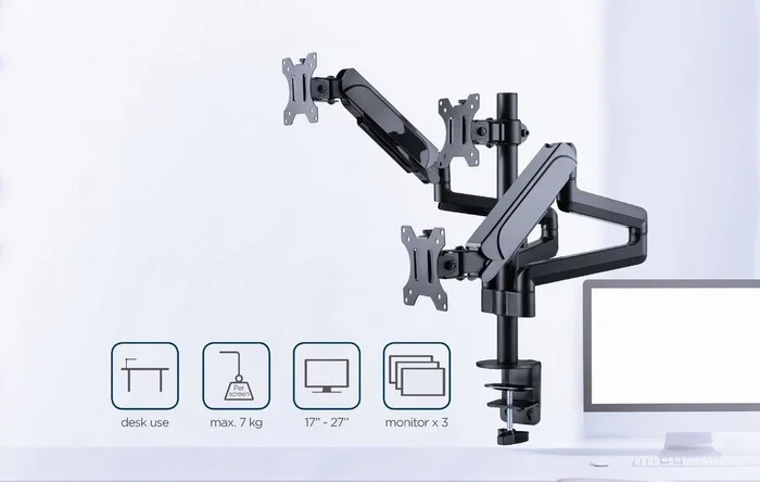 Gembird MA-DA3-01 Soporte para 3 Monitores Ajustable Negro