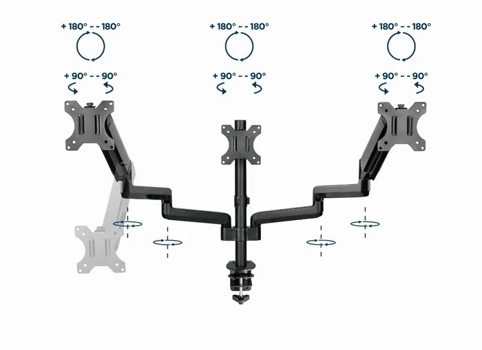 Gembird MA-DA3-01 Soporte para 3 Monitores Ajustable Negro