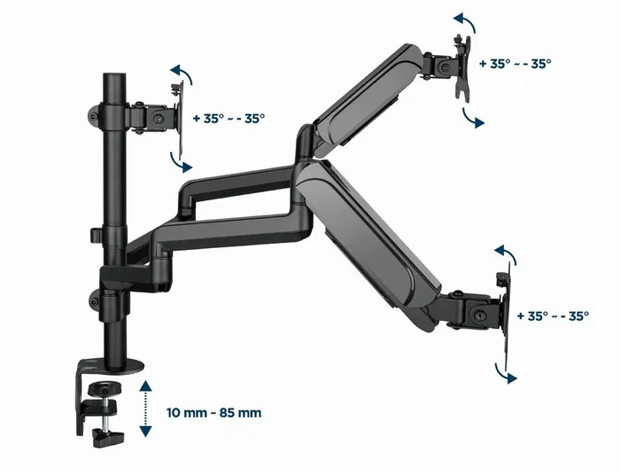 Gembird MA-DA3-01 Soporte para 3 Monitores Ajustable Negro