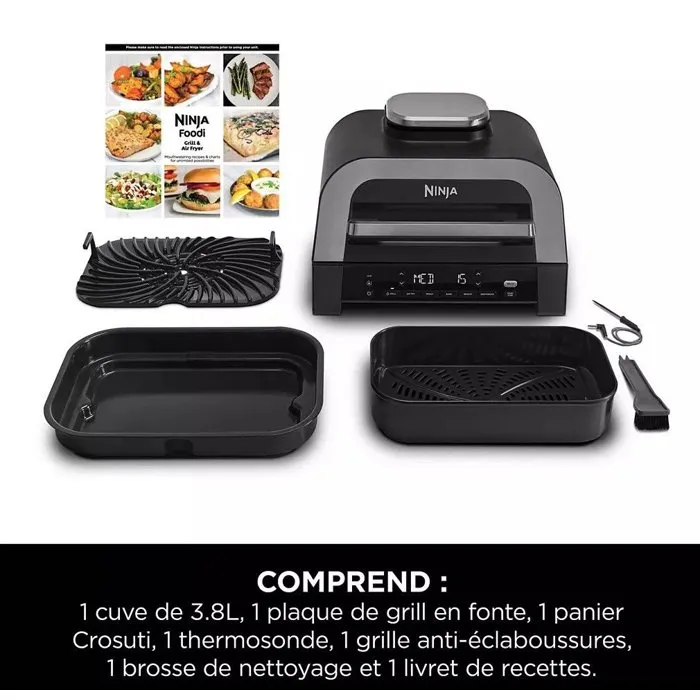 Ninja Parrilla y Freidora sin Aceite MAX 6 en 1 DG551EU 1760 W Gris 6 Modos de Cocción