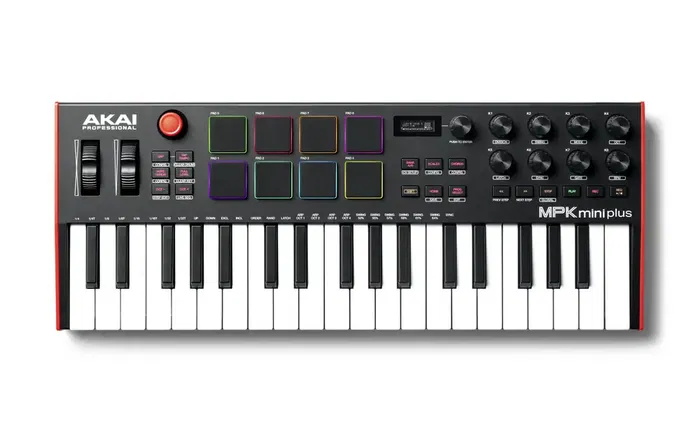 AKAI PRO MPK Mini Plus Controlador USB 37 Teclas Sensibles con Pads MPC, Pantalla OLED y Software Incluido