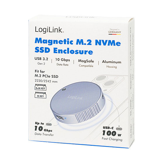 LogiLink Carcasa para SSD USB 3.2 Gen2x1 USB-C a PCIe NVMe con 100W PD y magnética LogiLink Carcasa para SSD USB 3.2 Gen2x1 USB-C a PCIe NVMe con 100W PD y magnética