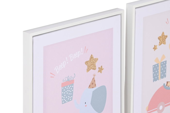 DKD Home Decor Cuadro Baby Animal Coche Lienzo PS Multicolor 2.5 x 40 x 30 cm (12 Unidades)