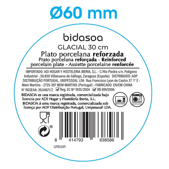 Plato Llano Porcelana Glacial Coupe Bidasoa 30 cm (12 Unidades) Plato Llano Porcelana Glacial Coupe Bidasoa 30 cm (12 Unidades)