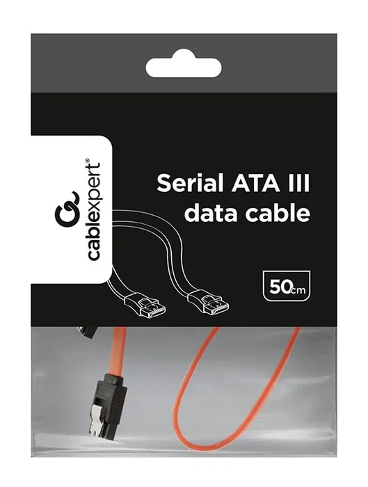 Gembird CC-SATAM-DATA Cable de datos SATA III 0.5 metros con clip de seguridad, conexión Hembra/Hembra, Negro y Rojo, velocidad 6 Gbit/s
