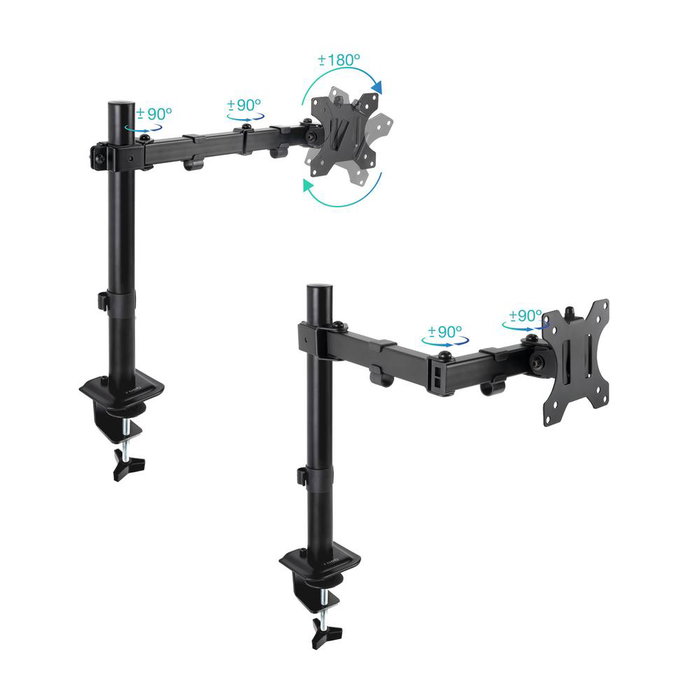 Tooq Soporte de Mesa para Pantalla 17"-32" 1 Brazo Negro Giratorio Inclinable Ajustable VESA 75x75/100x100