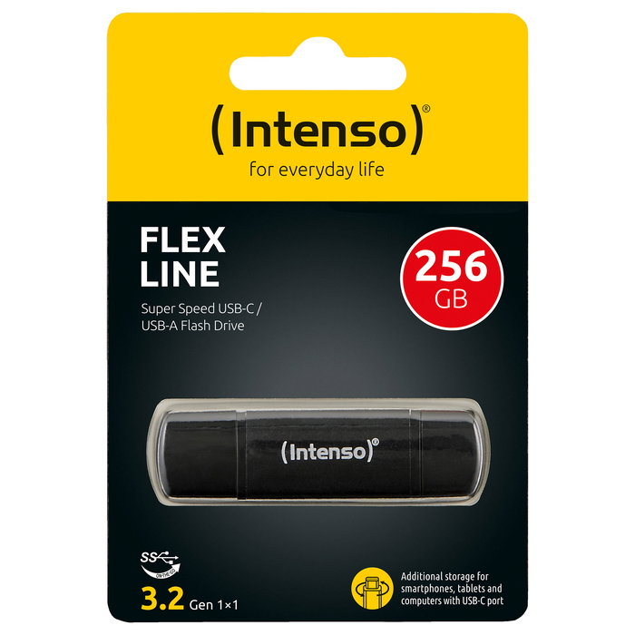 Intenso STICK Intenso Flex Line 256 GB - Memoria USB 3.2 Gen 1 (70 MB/s) con Conectores USB-C y USB-A, Color Negro, 3544492