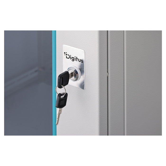 Digitus Bastidor de Pared 19" Dynamic-N Series, Armario Rack 600x600x785 mm (AnxPrxAl), 16U, 60 kg, Cristal/Acero, Rieles, Gestion de Cables