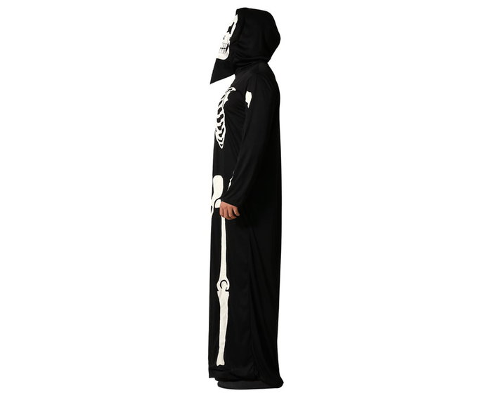 Disfraz Halloween Adulto Hombre Esqueleto Negro con Capucha - Túnica Poliéster Skeleton Costume para Carnaval, Teatro y Fiestas