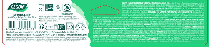 Inde Set 40 Papel Airfryer Perforado Redondo 20 cm (24 Unidades)