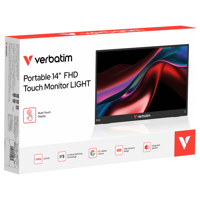 Verbatim Monitor Portátil Táctil Touch Light 14 pulg Full HD IPS Negro