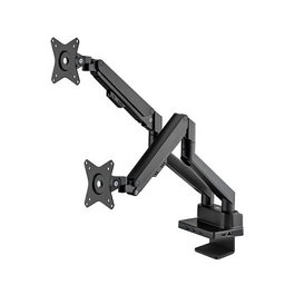 MANHATTAN Soporte Doble para 2 Monitores de 17"-32" con Dock 8-in-1 USB-C PD 100W, Gas, Aluminio, Negro - Compatible VESA 100x100