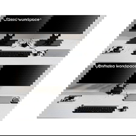 MANHATTAN Soporte Doble para 2 Monitores de 17"-32" con Dock 8-in-1 USB-C PD 100W, Gas, Aluminio, Negro - Compatible VESA 100x100