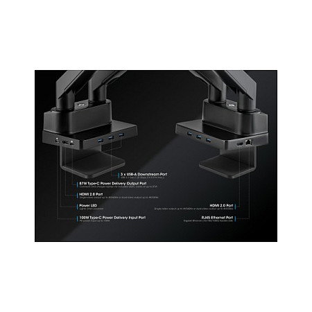 MANHATTAN Soporte Doble para Monitores con Docking Station 8-en-1 y Power Delivery 100W MANHATTAN Soporte Doble para Monitores con Docking Station 8-en-1 y Power Delivery 100W
