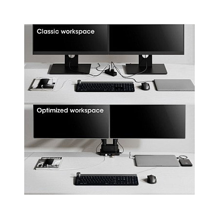 MANHATTAN Soporte Doble para Monitores con Docking Station 8-en-1 y Power Delivery 100W MANHATTAN Soporte Doble para Monitores con Docking Station 8-en-1 y Power Delivery 100W