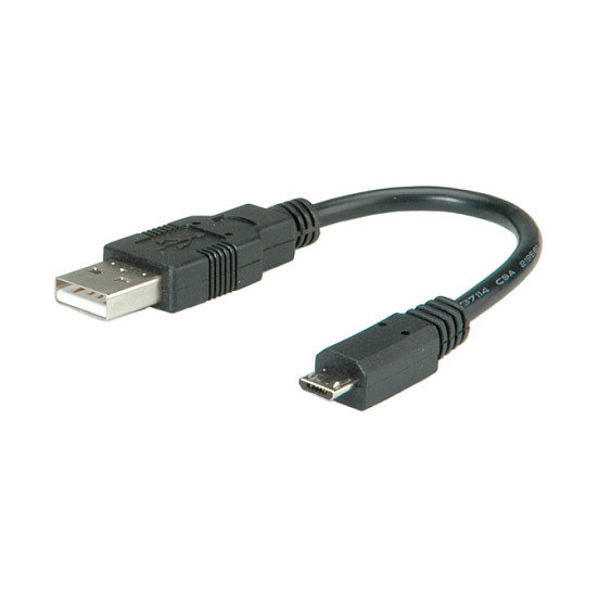 ROLINE Cable USB 2.0 de USB A a Micro-USB B, Negro, 0,15 m