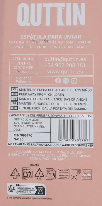 Inde Set de 3 Cuchillos para Untar Samba de 20 cm