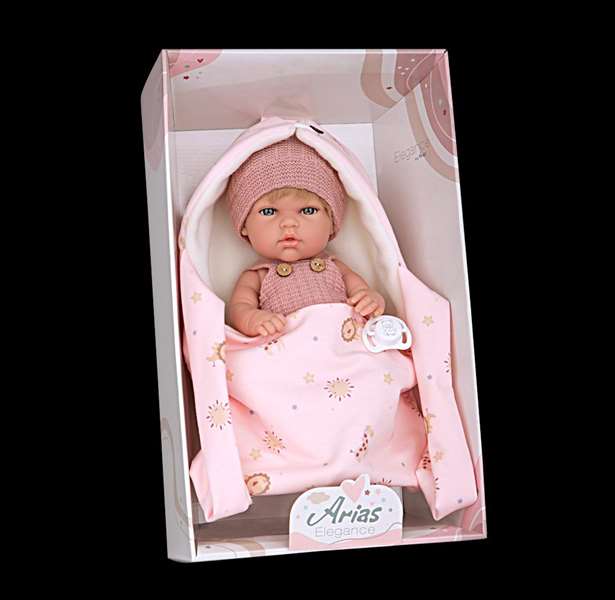 Muñecas Arias Elegance Muñeca de Vinilo de 30 cm Niña Rosa con Portabebés | Incluye Caja e Instrucciones en Español