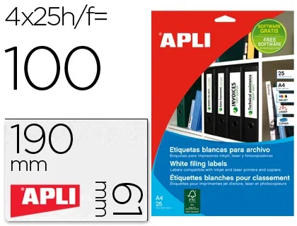 Apli Etiquetas para Archivo 190x61mm Blancas