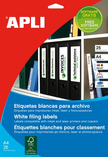 Apli Etiquetas para Archivo 190x61mm Blancas