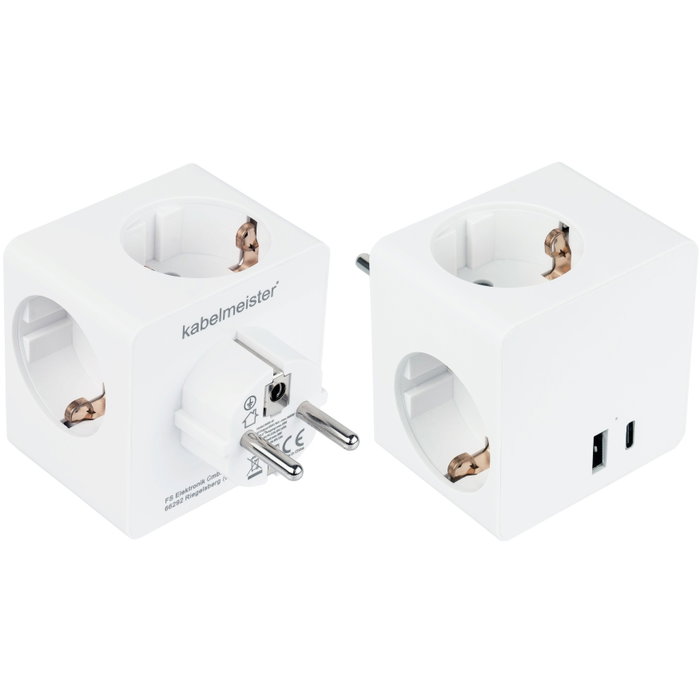 Kabelmeister Cubo de enchufes con 3 tomas de corriente, USB-C (20W, PD 3.0) y USB-A (18W), blanco