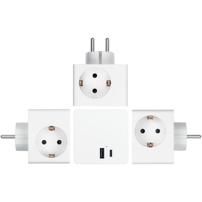 Kabelmeister Cubo de enchufes con 3 tomas de corriente, USB-C (20W, PD 3.0) y USB-A (18W), blanco