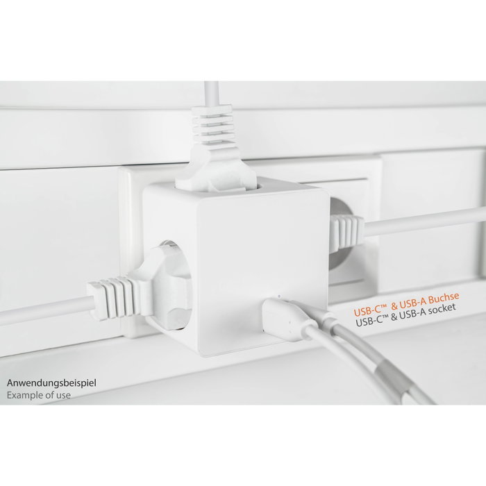 Kabelmeister Cubo de enchufes con 3 tomas de corriente, USB-C (20W, PD 3.0) y USB-A (18W), blanco