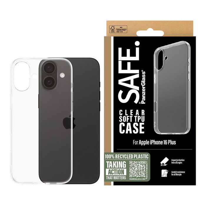 PanzerGlass SAFE. TPU Case Transparente para iPhone 16 Plus