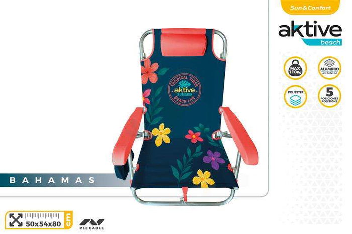 Color Baby Silla de Playa Plegable con Cojín, Aluminio, 63x57x83 cm