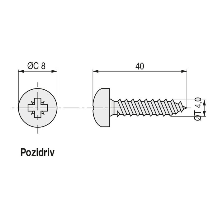 UCAFIX Tornillo Rosca Madera Cabeza Redonda Pozidriv Largo 40Mm Diámetro 4Mm (Set 1000)
