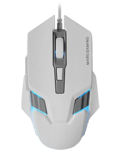 Mars Gaming MM024 Ratón Gaming RGB de 4000 DPI con 6 Botones Mecánicos Huano, Blanco, para Diestros, USB, On-The-Fly, Sensor Óptico, Cable 1.5m