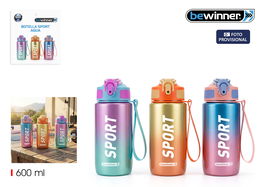 Inde Botella Deportiva de Agua Metalizada, 600 ml (19.4 cm x 8.4 cm x 7.7 cm) (12 Unidades)