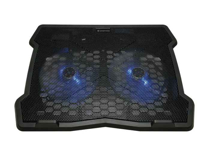 Conceptronic THANA06B Almohadilla de Refrigeración para Portátil con 2 Ventiladores USB 125mm, Luz LED Azul, Compatible hasta 15.6 Pulgadas